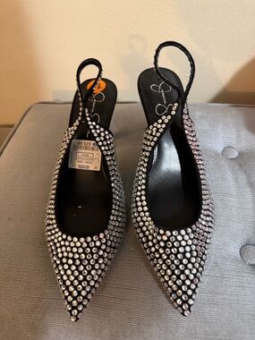 Jessica Simpson Black Crystal Slingback Pointed Flats